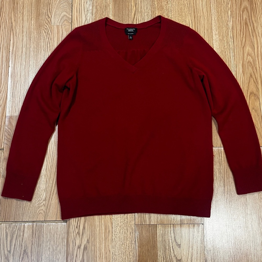 Talbots Pure Cashmere V-Neck Sweater XS Petite Red Old Money Quiet Luxury